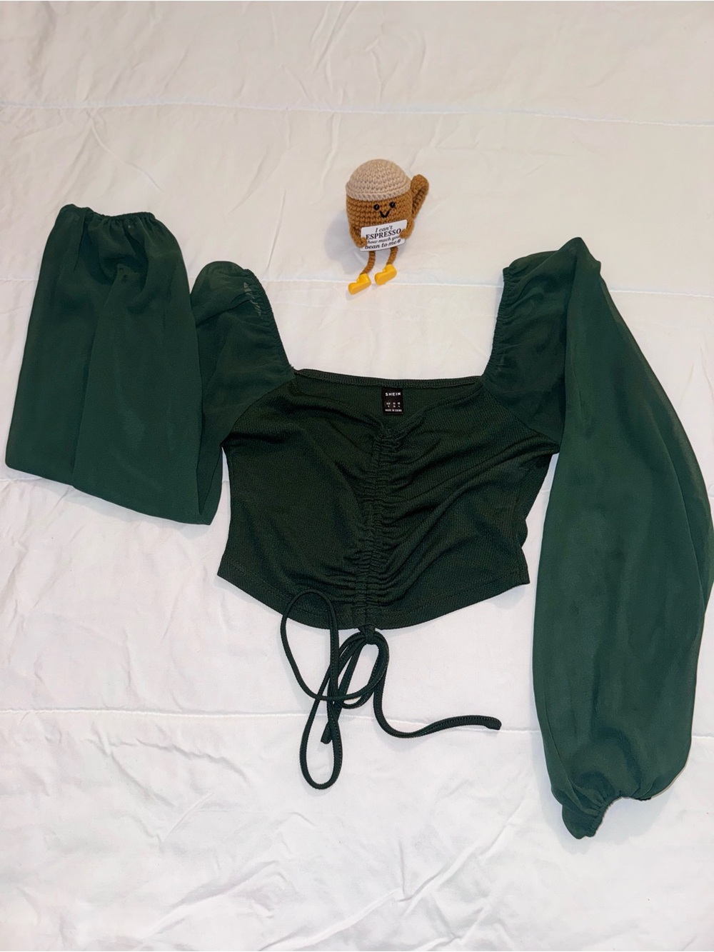 Ruched Square Neck Dark Green Women's Top